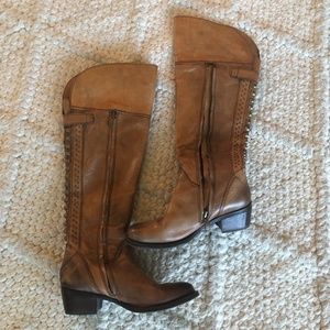 Leather Vince Camuto over-the-knee boots size 6.5 brown with studs and buckle